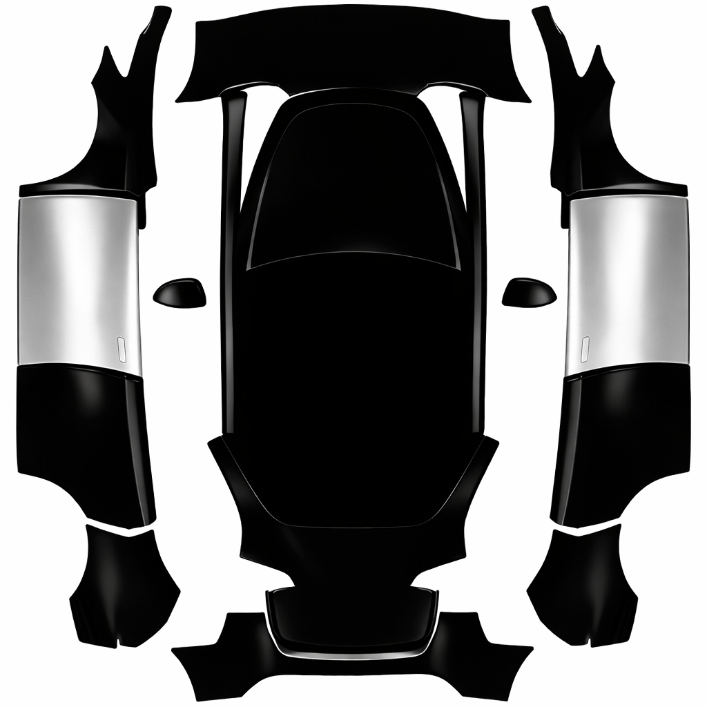 Black with silver front doors - flat wrap PNG for Model Y Paint Shop