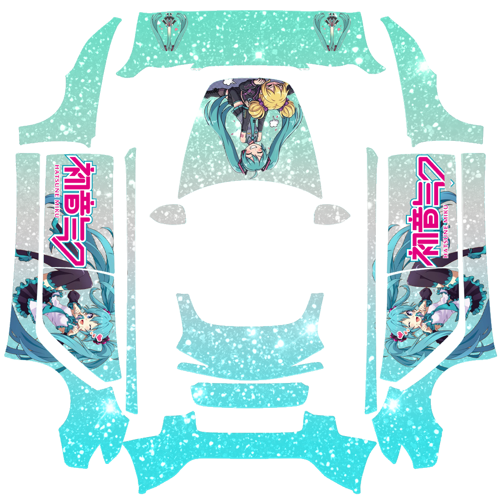 Hatsune Miku. The person Miku is sitting on is supposed to represent Ani. - flat wrap PNG for Model 3 (2024+ Standard/Premium) Paint Shop