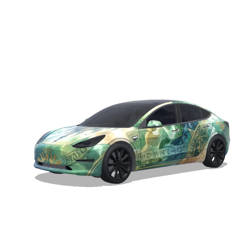 Link and the Princess stand side by side, in the style of The Legend of Zelda. - Tesla Model 3 wrap