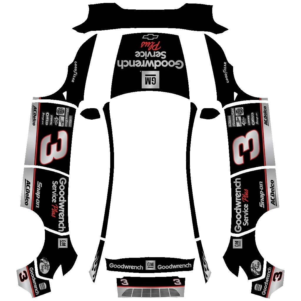 Dale Earnhardt #3 GM Goodwrench black NASCAR - flat wrap PNG for Model Y (2025+ Premium) Paint Shop
