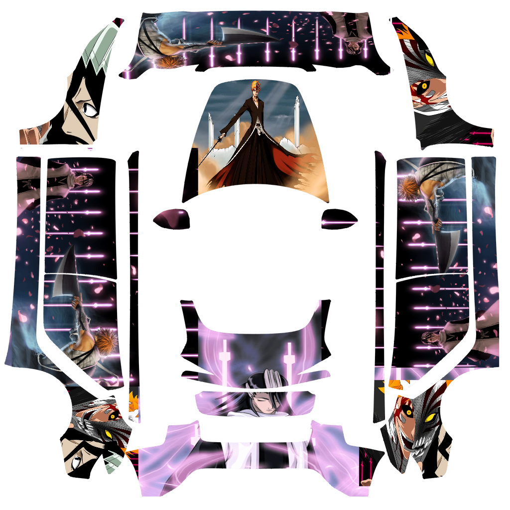Ichigo Kurosaki and Byakuya Kuchiki fight in the Soul Society arc of Bleach. Ichigo masters his Bank - flat wrap PNG for Model 3 (2024+ Standard/Premium) Paint Shop