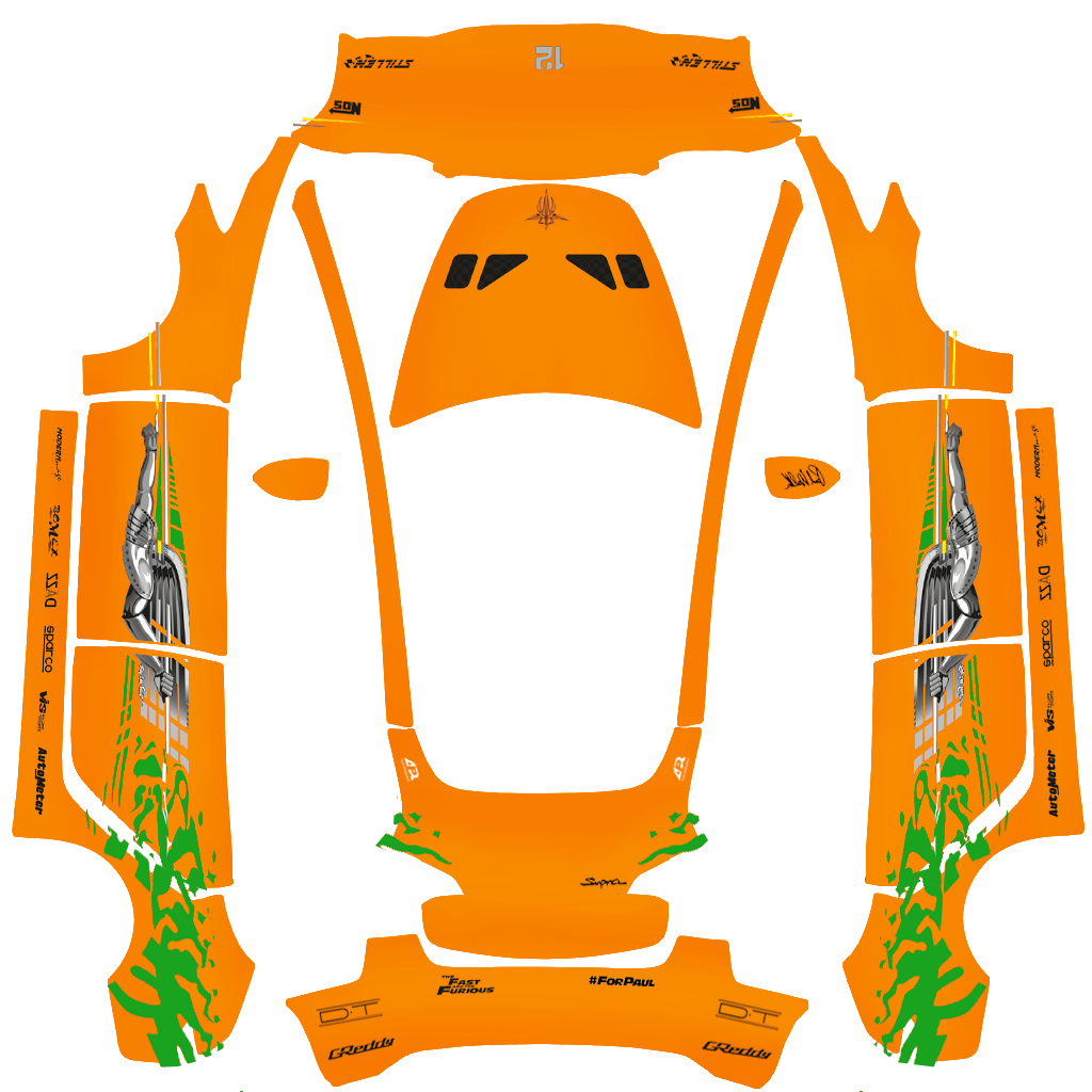 The Fast and the Furious Toyota Supra Paul Walker Tribute - flat wrap PNG for Model 3 Paint Shop