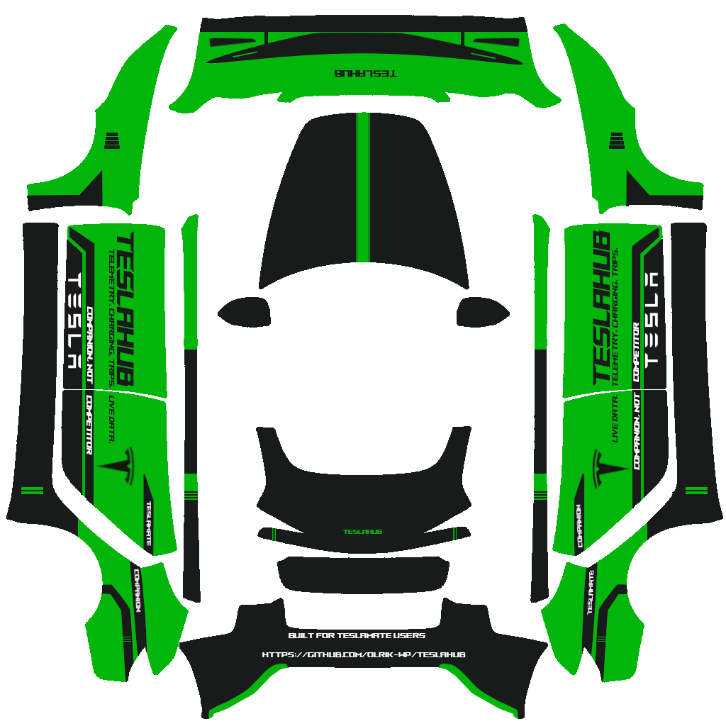 TeslaHub wrap for Model 3 Highland Propulsion. Performance-inspired - flat wrap PNG for Model 3 (2024+ Standard/Premium) Paint Shop