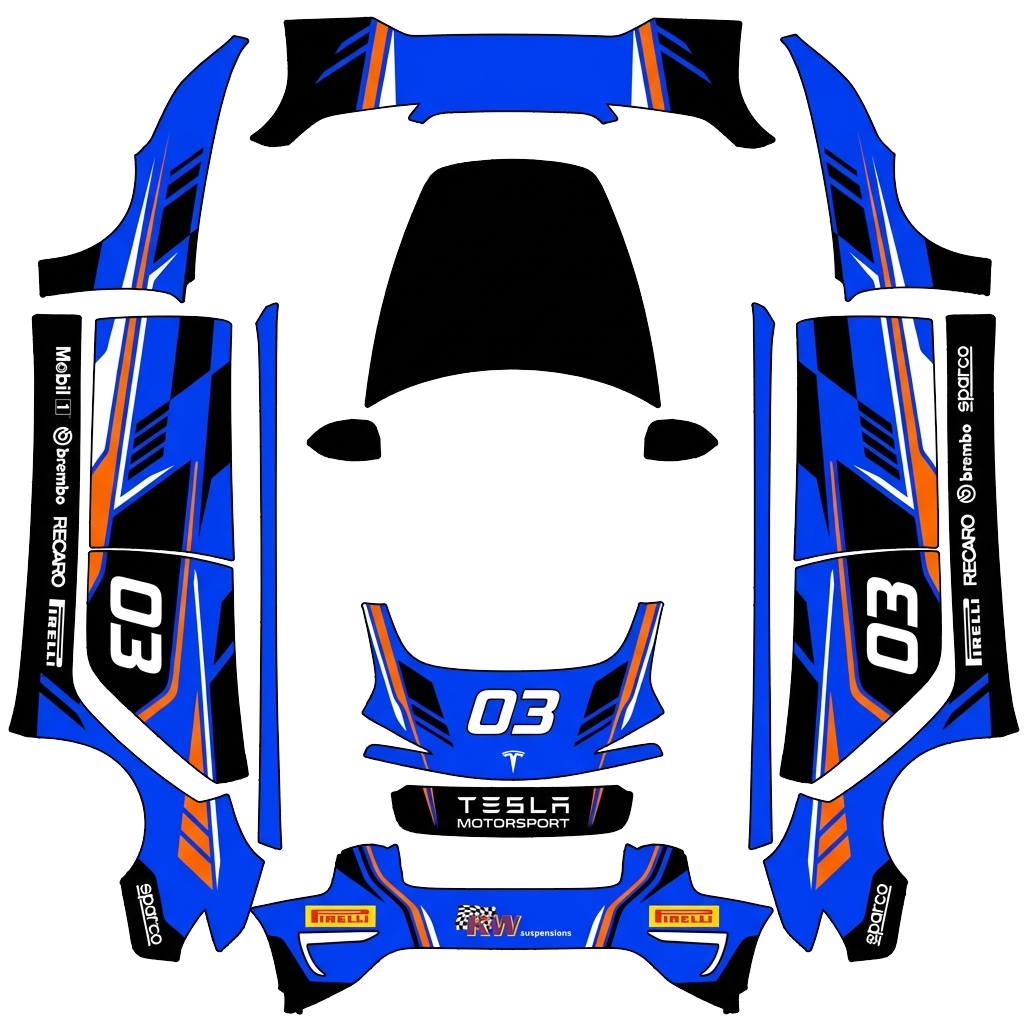 Model 3-folieringsdesign - flat wrap PNG for Model 3 (2024+ Performance) Paint Shop