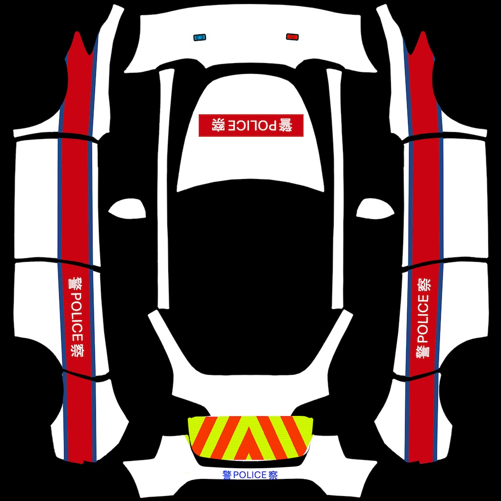 2026香港警察警車拉花 - flat wrap PNG for Model Y Paint Shop