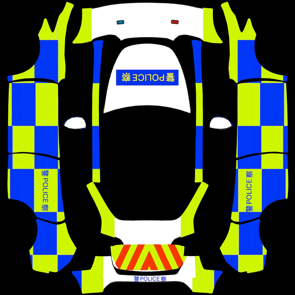 2026香港警察交通警車拉花 - flat wrap PNG for Model Y Paint Shop