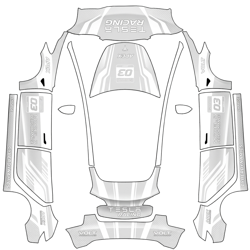 Model 3-folieringsdesign - flat wrap PNG for Model 3 Paint Shop